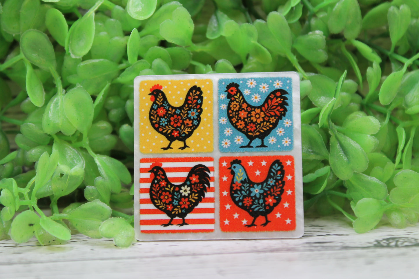 Patterned Chicken Square Badge Reel