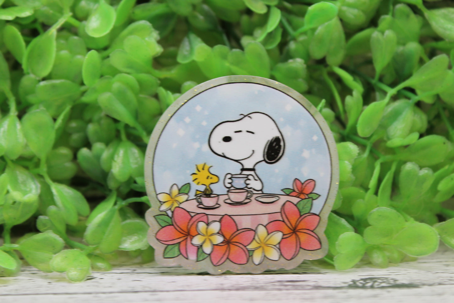 Having Tea White Dog Badge Reel