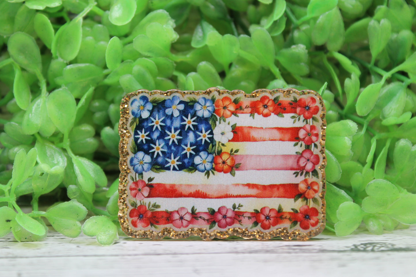 Floral American Flag Badge Reel