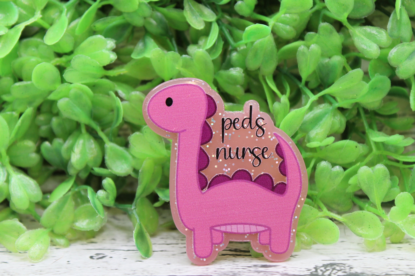Peds Nurse Pink Dino Badge Reel
