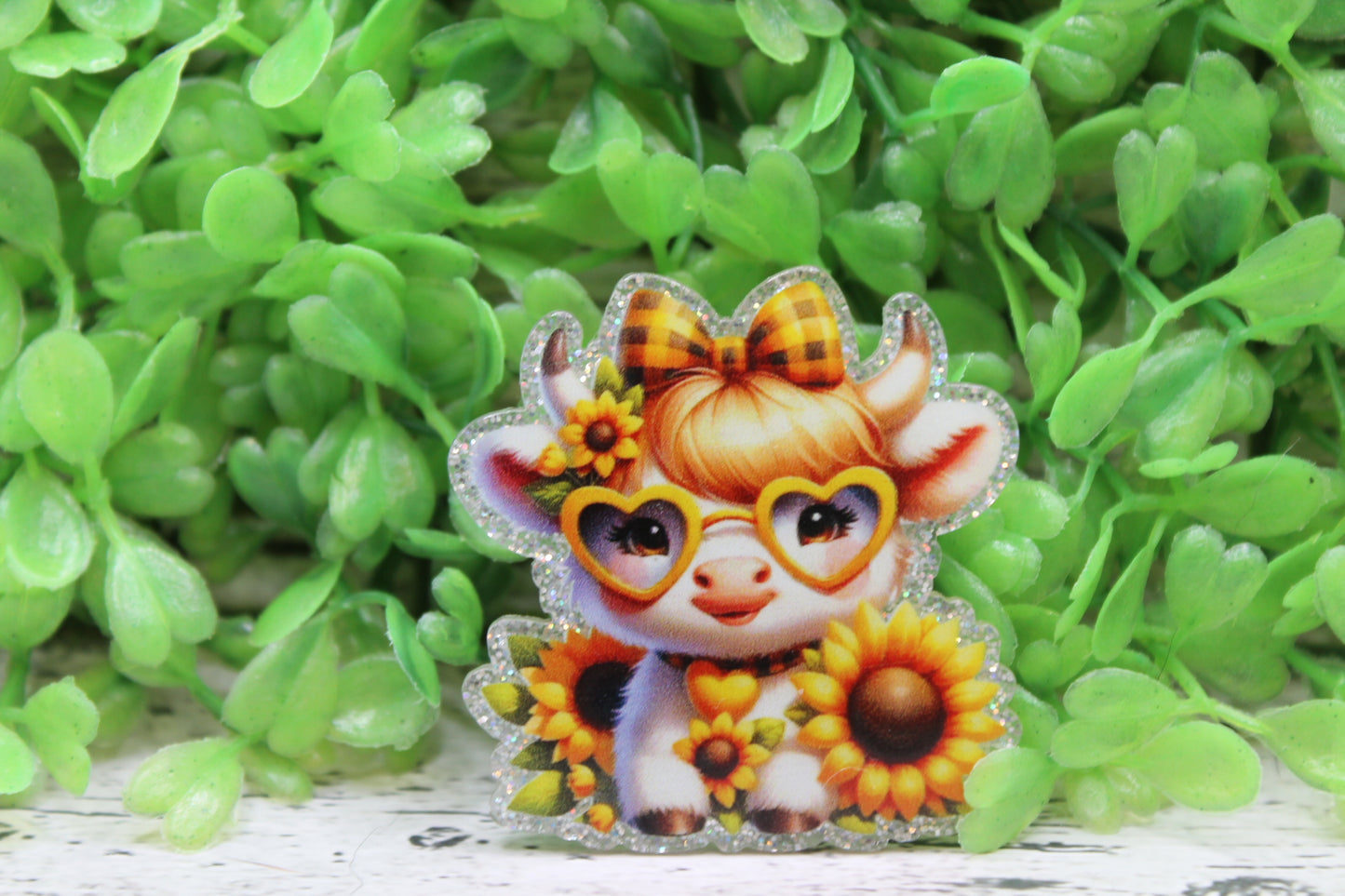 Cow with Yellow Glasses & Sunflowers Badge Reel
