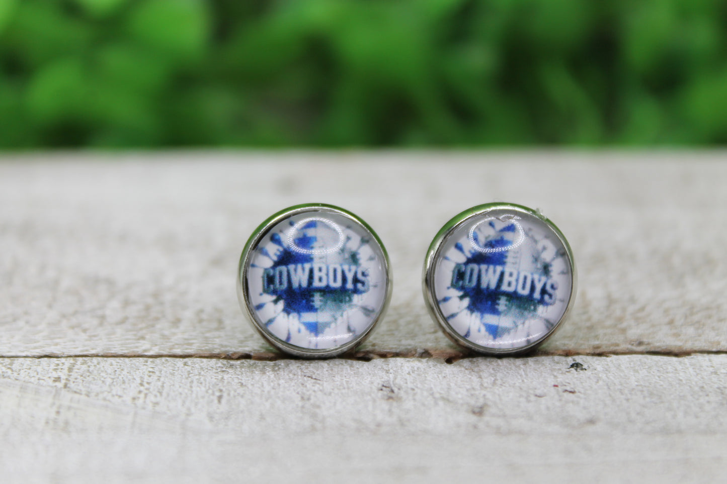 Cowboys Football Splatter Glass Stud Earrings