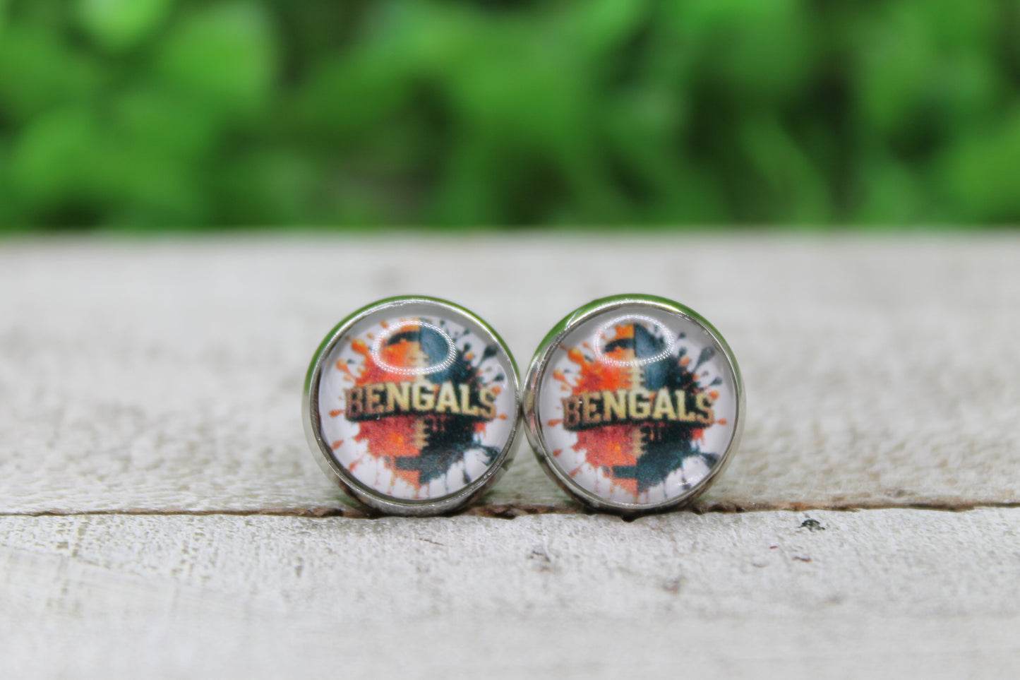Bengals Football Splatter Glass Stud Earrings