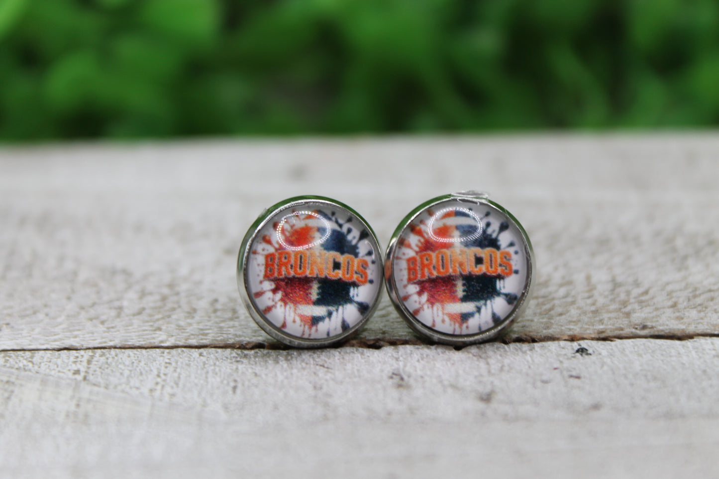 Broncos Football Splatter Glass Stud Earrings