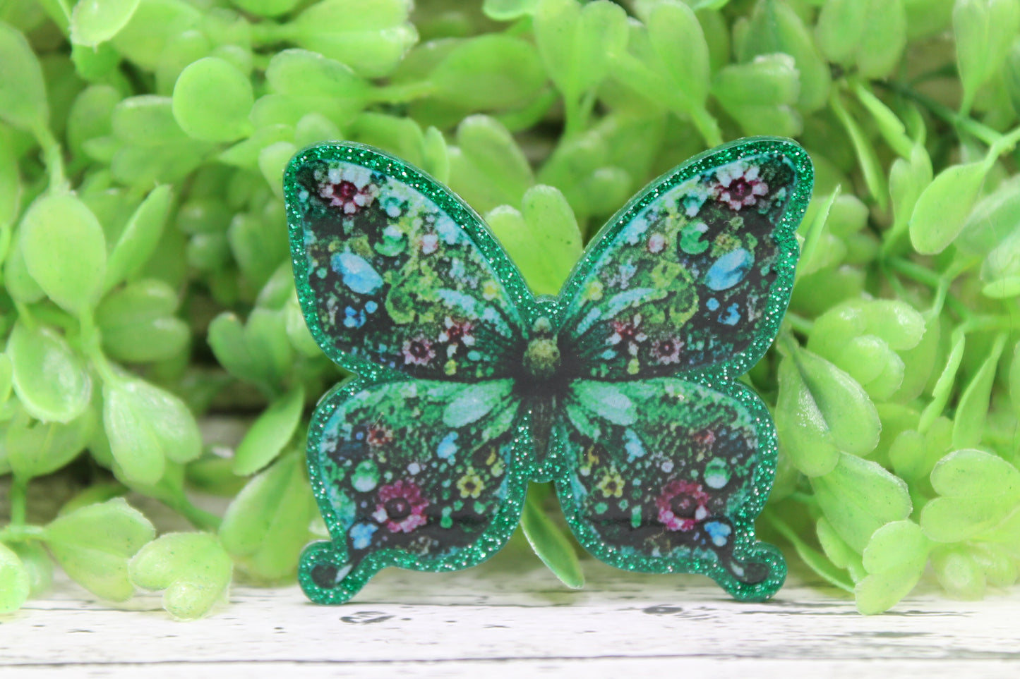Green Floral Butterfly Badge Reel