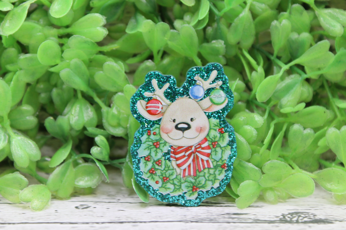 Reindeer with Christmas Wreath Badge Reel