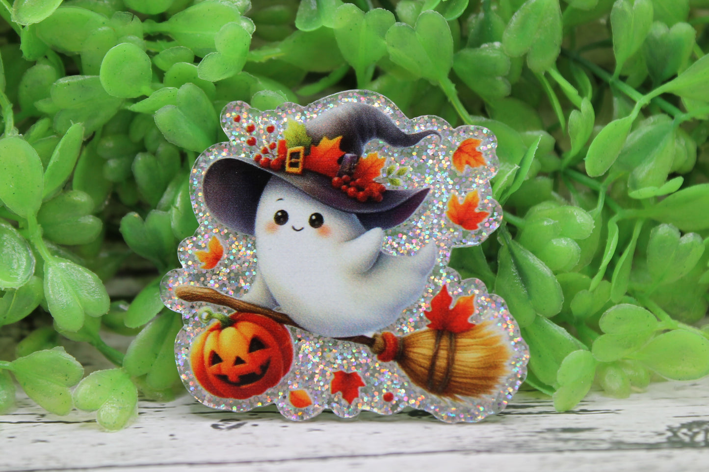 Ghost with Witch Broom Badge Reel