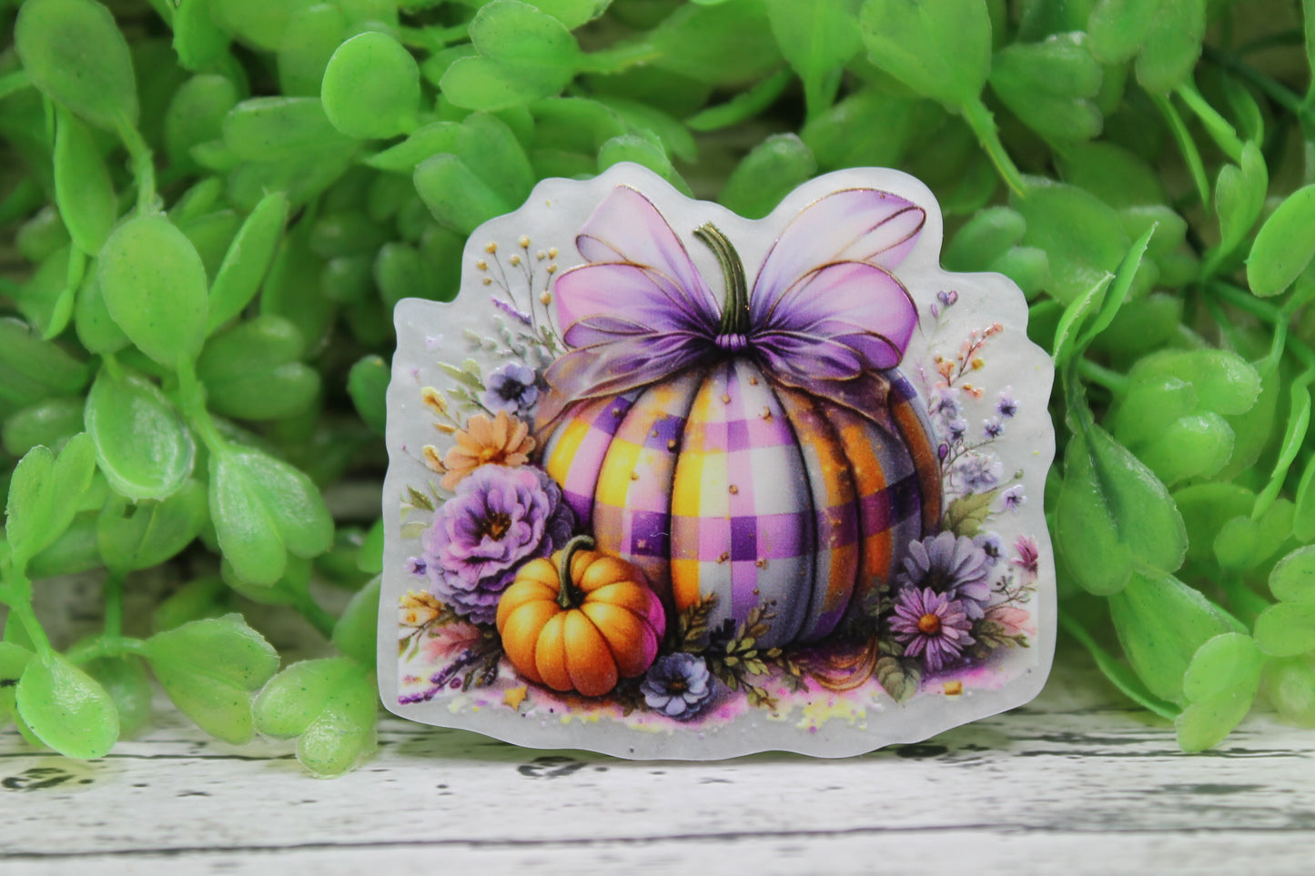 Purple Plaid Pumpkin with Bow Badge Reel