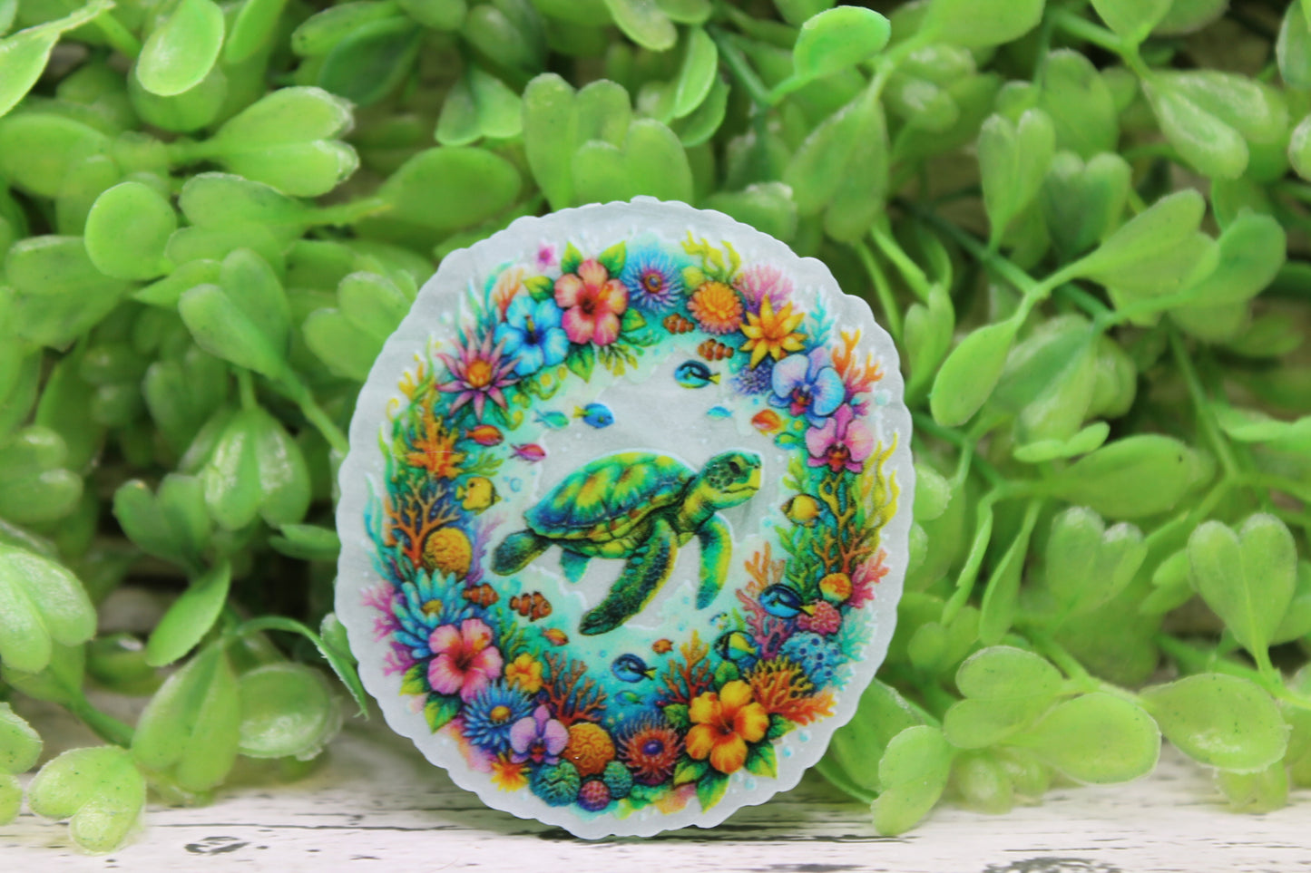 Floral Wreath Sea Turtle Badge Reel