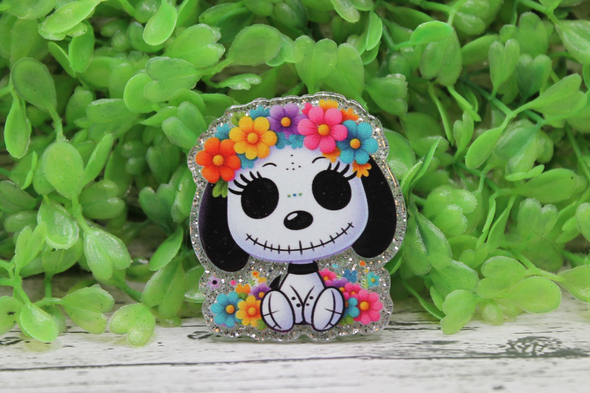 Day of the Dead White Dog Badge Reel