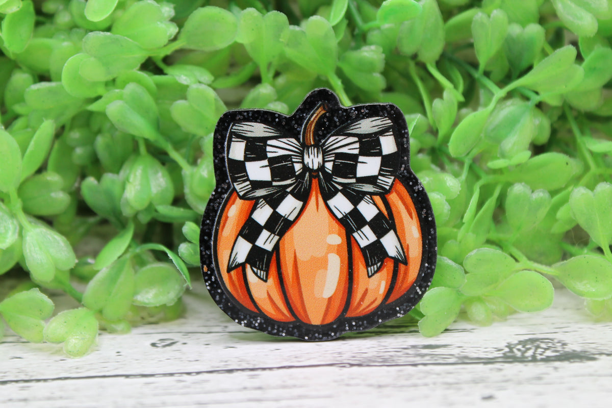 Checkered Bow Pumpkin Badge Reel