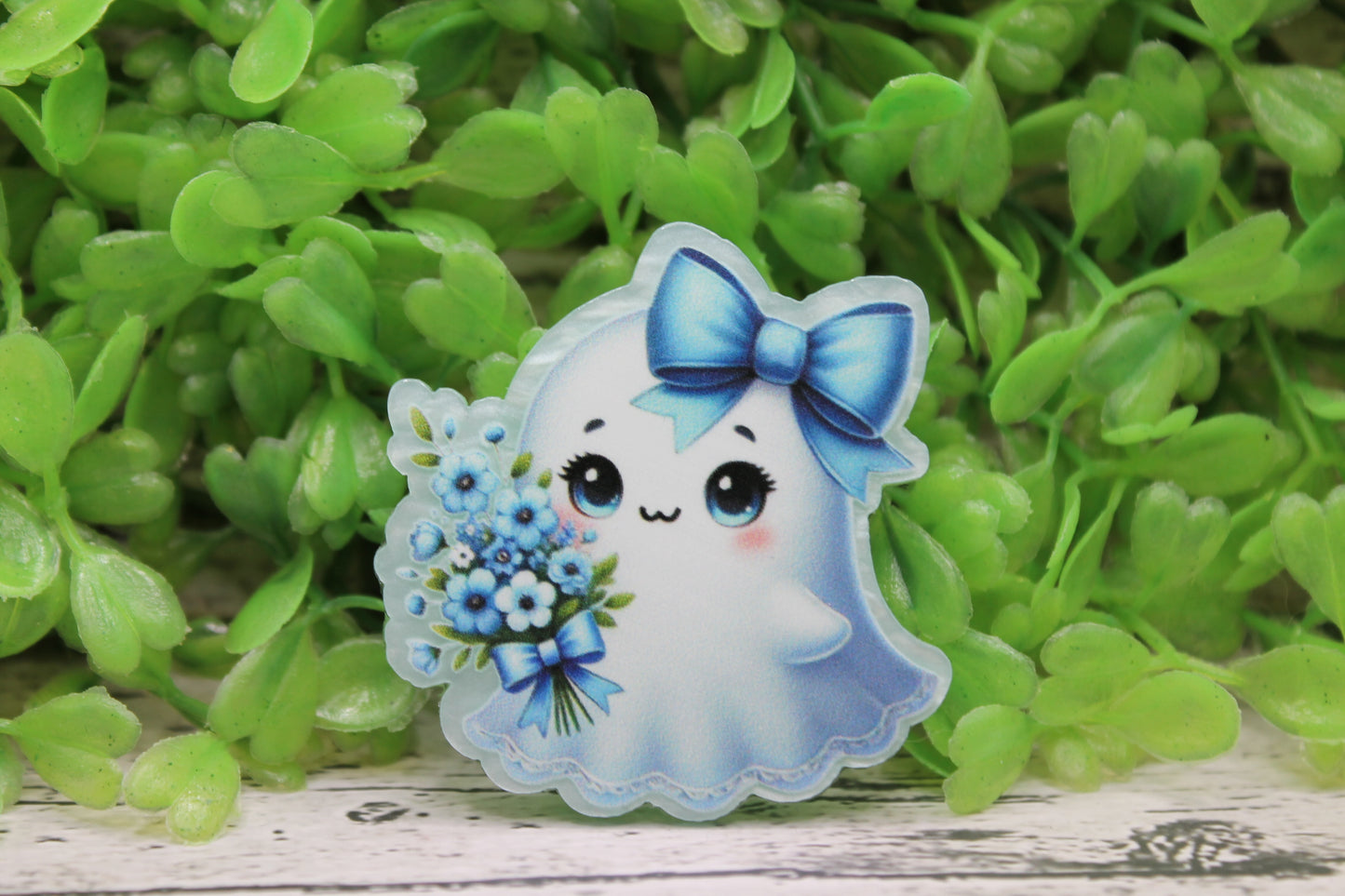 Ghost with Blue Bow Badge Reel
