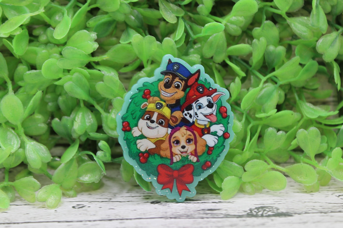 Christmas Wreath Pups Badge Reel