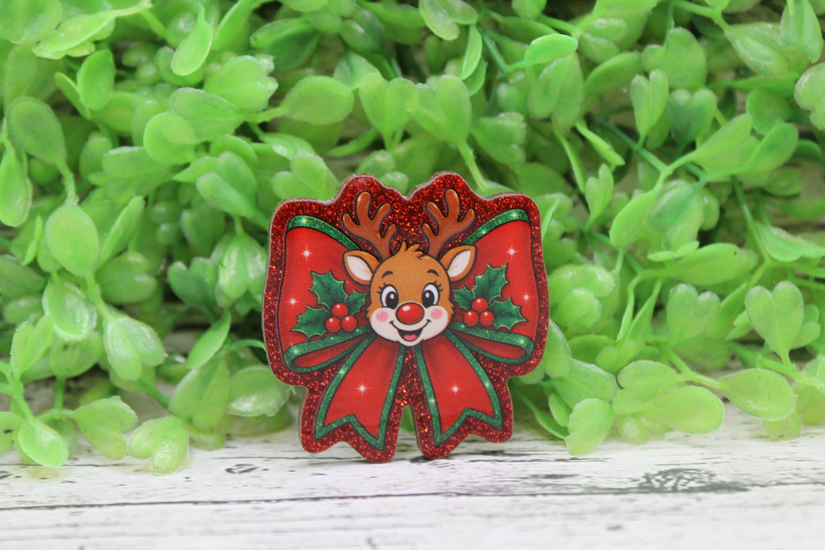 Rudolph Christmas Bow Badge Reel
