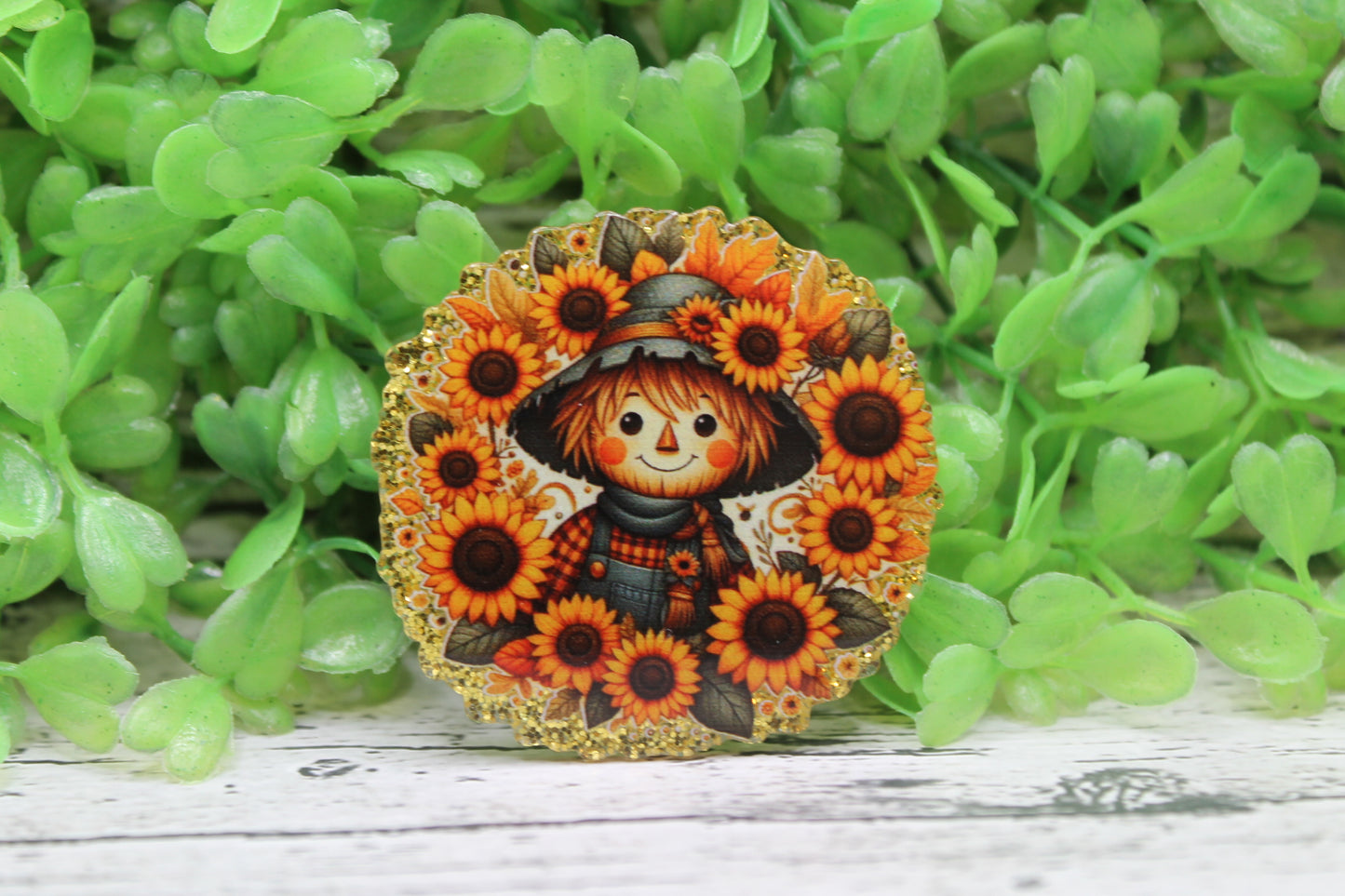Scarecrow & Sunflowers Circle Badge Reel