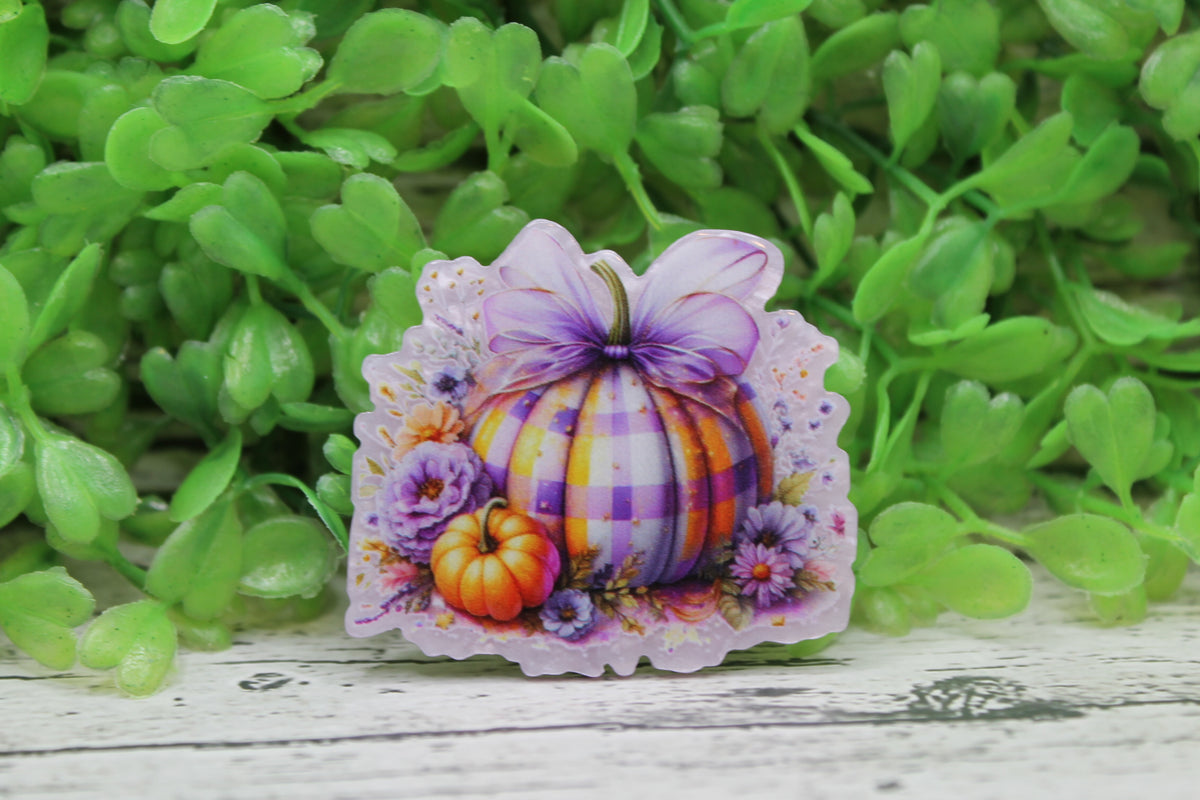Purple Plaid Pumpkin on Lavender Badge Reel
