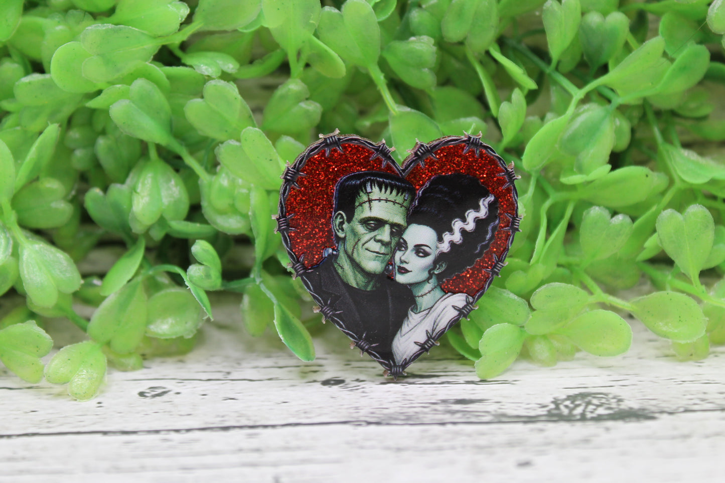 Frankenstein & Bride Heart Badge Reel