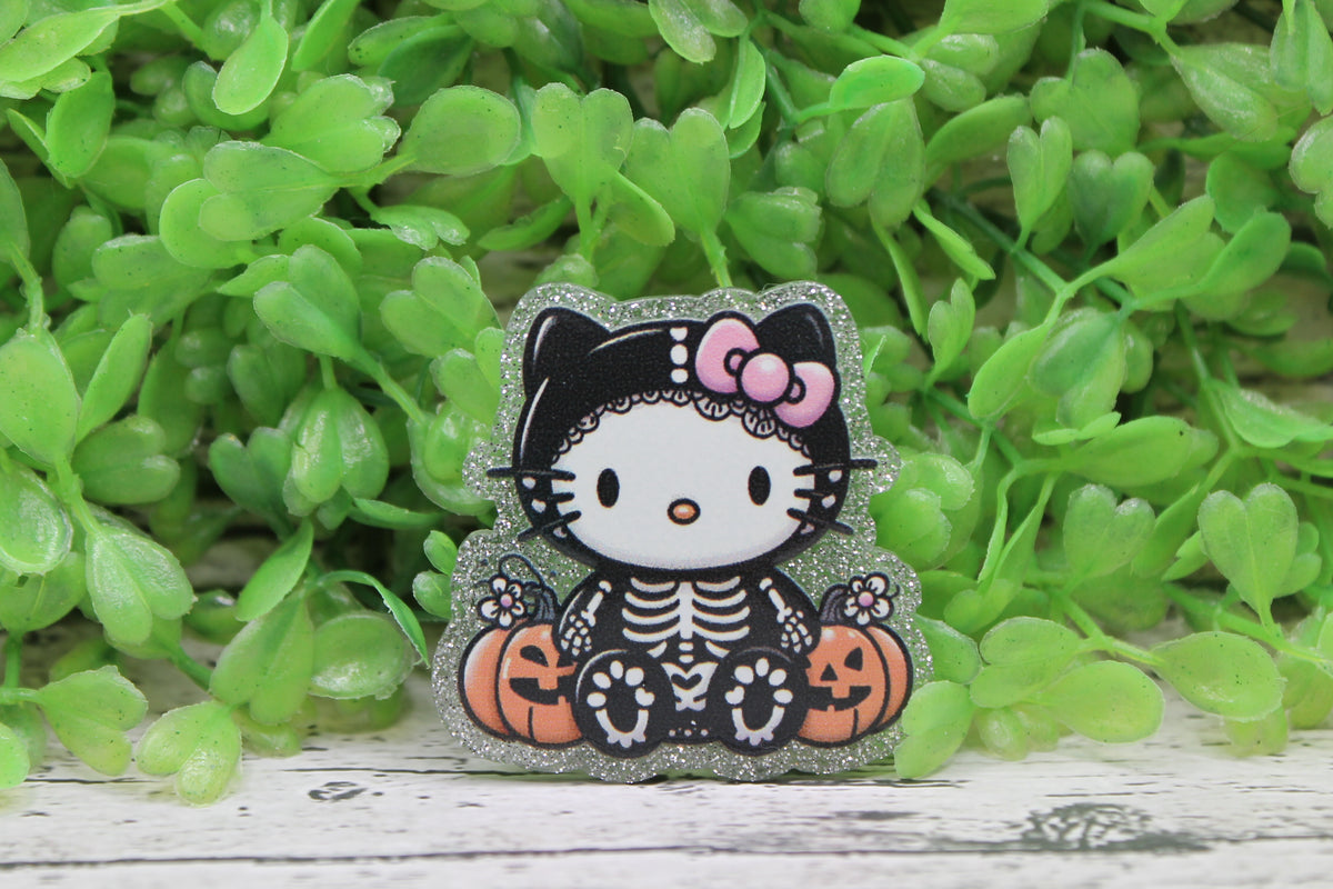Skelly Cat with Bow Badge Reel