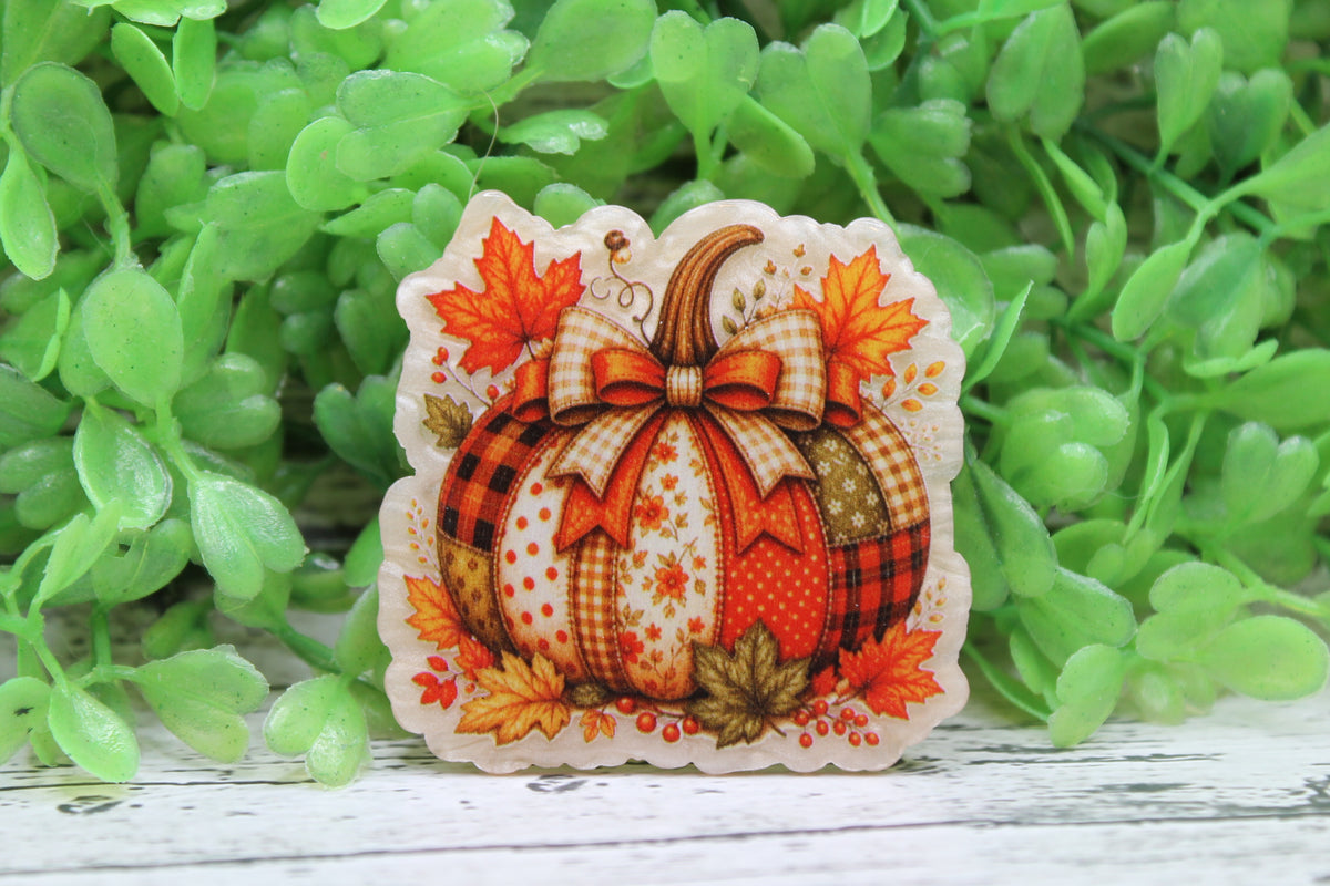 Fall Patchwork Pumpkin & Leaves Badge Reel