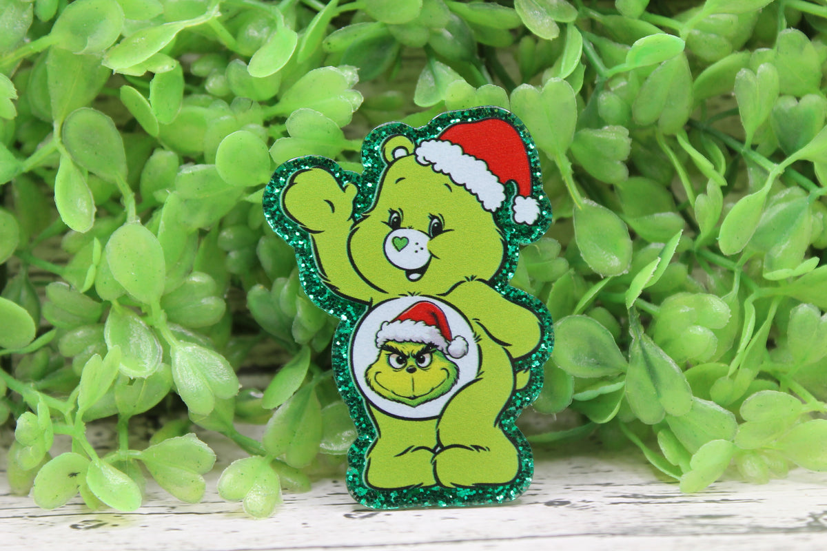 Green Bear Santa Hat Badge Reel
