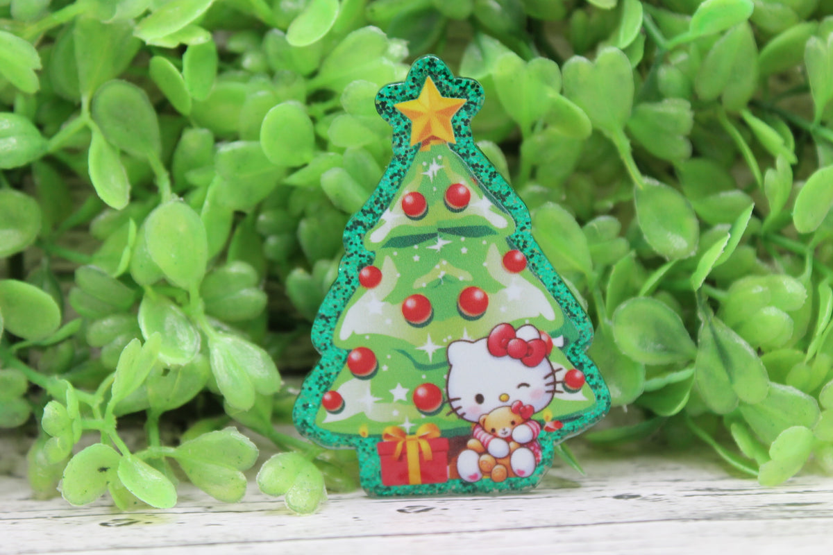 Christmas Tree and Cat Badge Reel