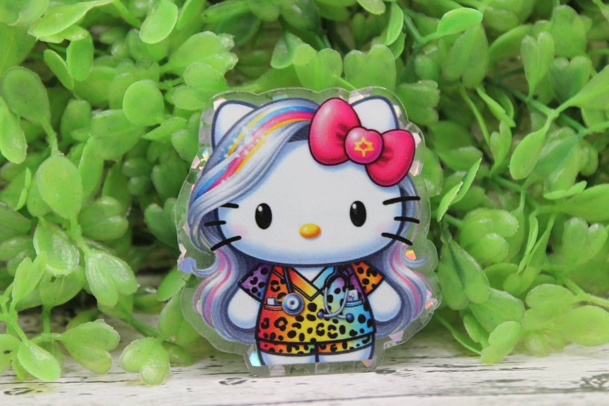Colorful Leopard CNA Nurse Cat Badge Reel
