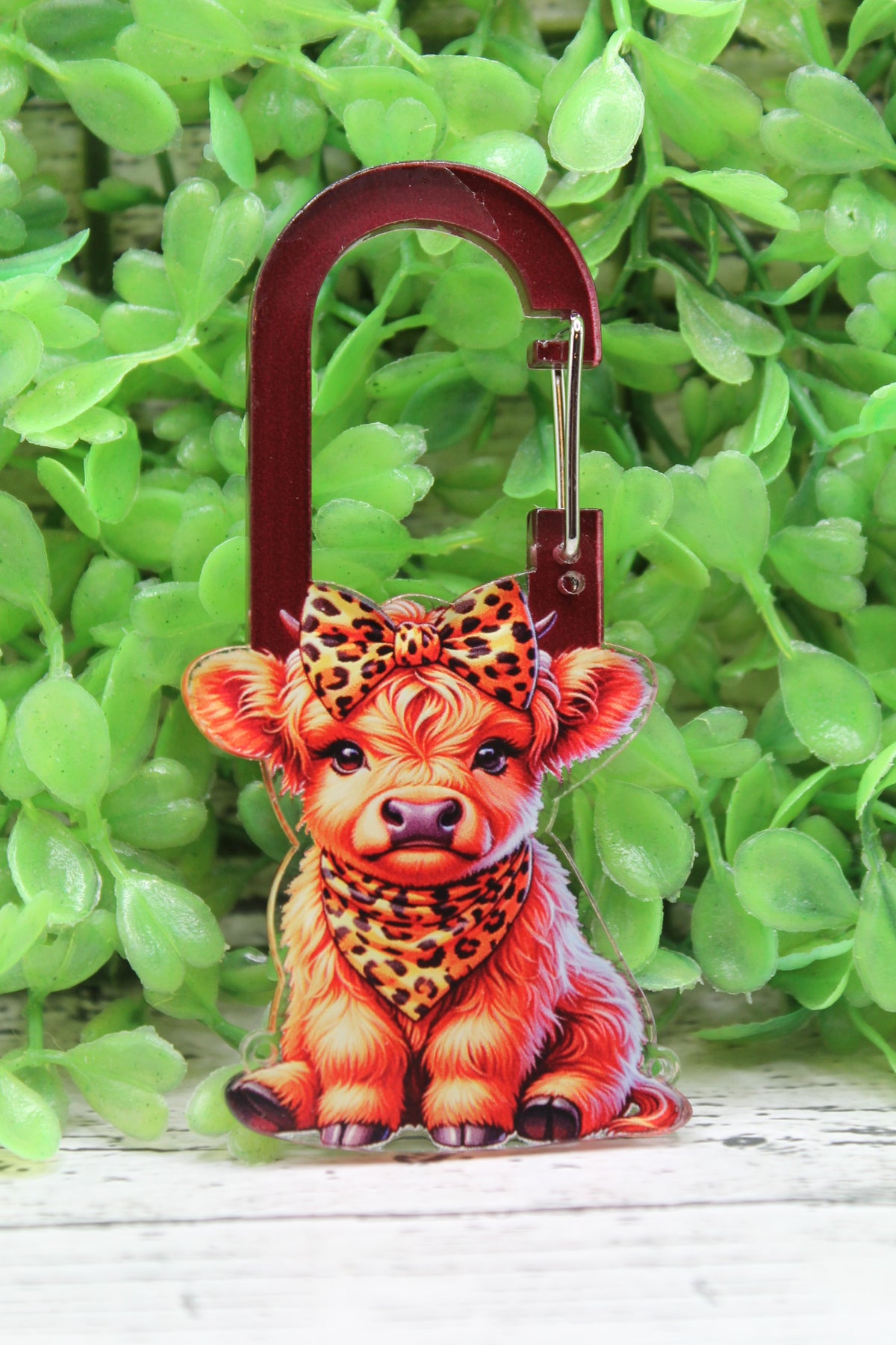 Highland Cow with Leopard Bow Acrylic Clip
