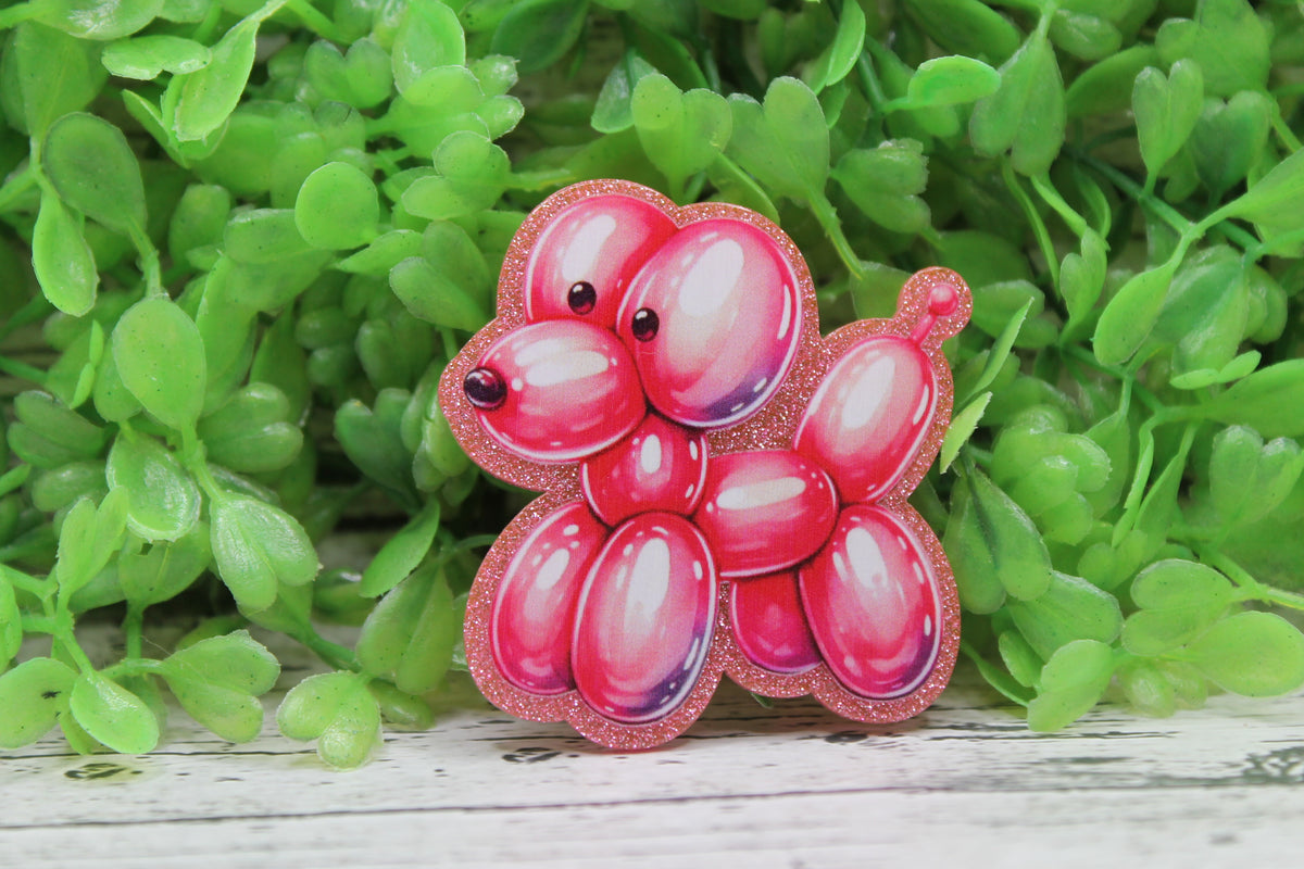 Pink Balloon Dog Acrylic Badge Reel