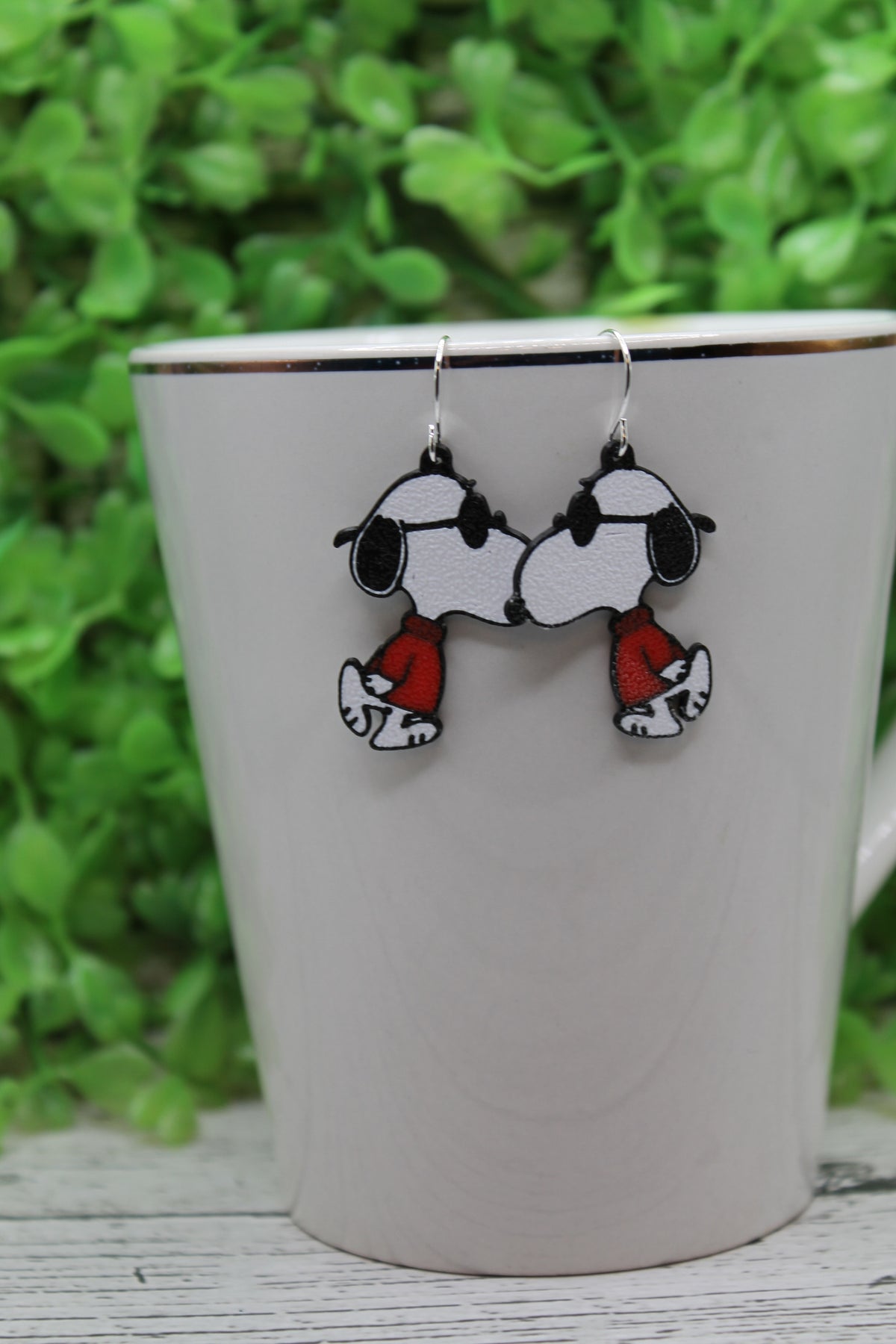 Cool White Dog Drop Earrings