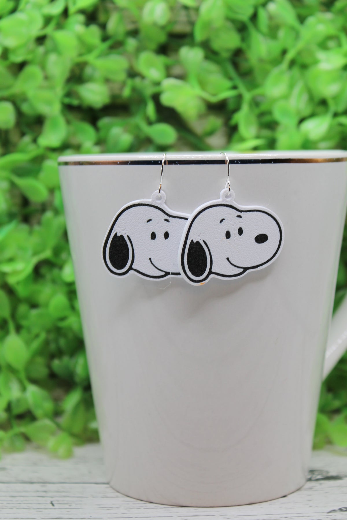White Dog Drop Earrings