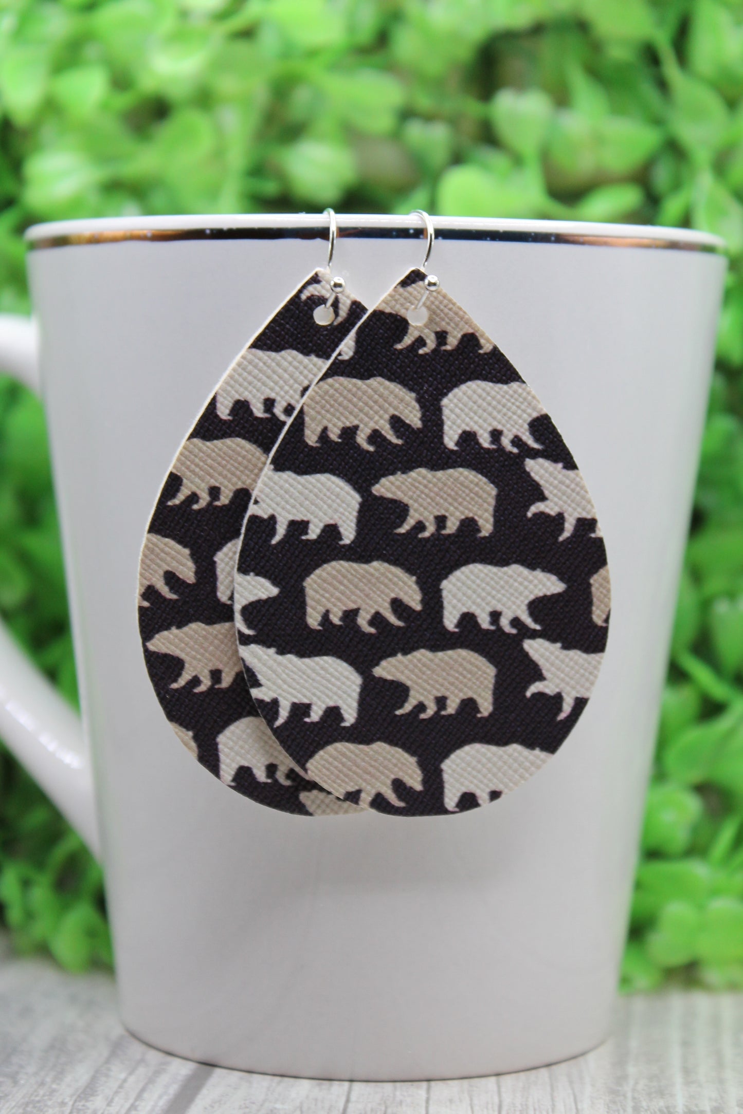 Bears on Black Teardrop Earrings