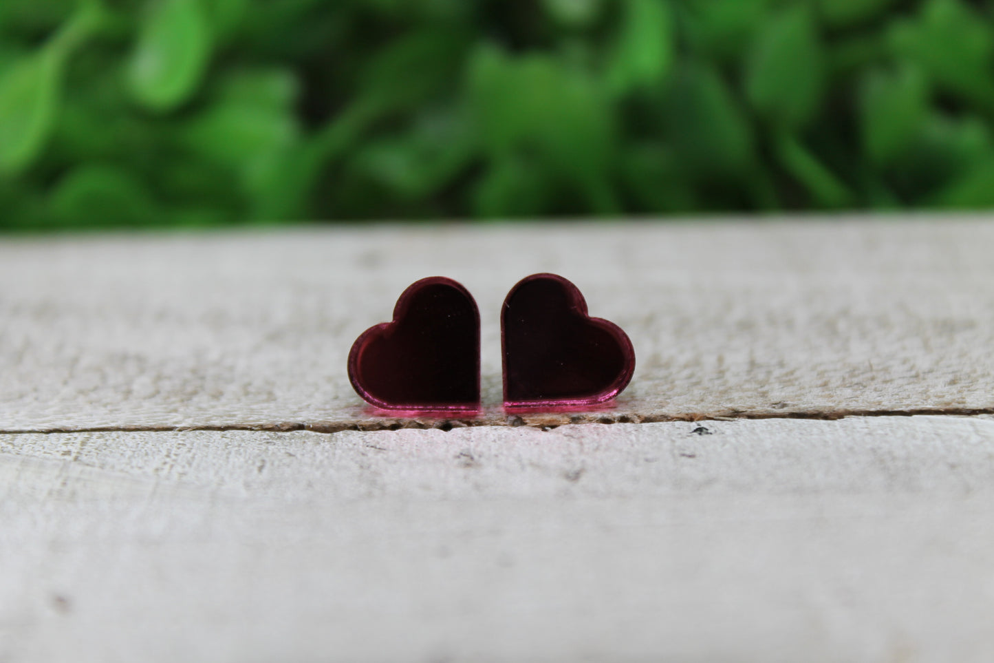Pink Mirrored Heart Acrylic Stud Earrings