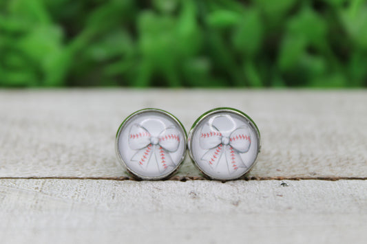 Baseball Bow • Stud Earrings