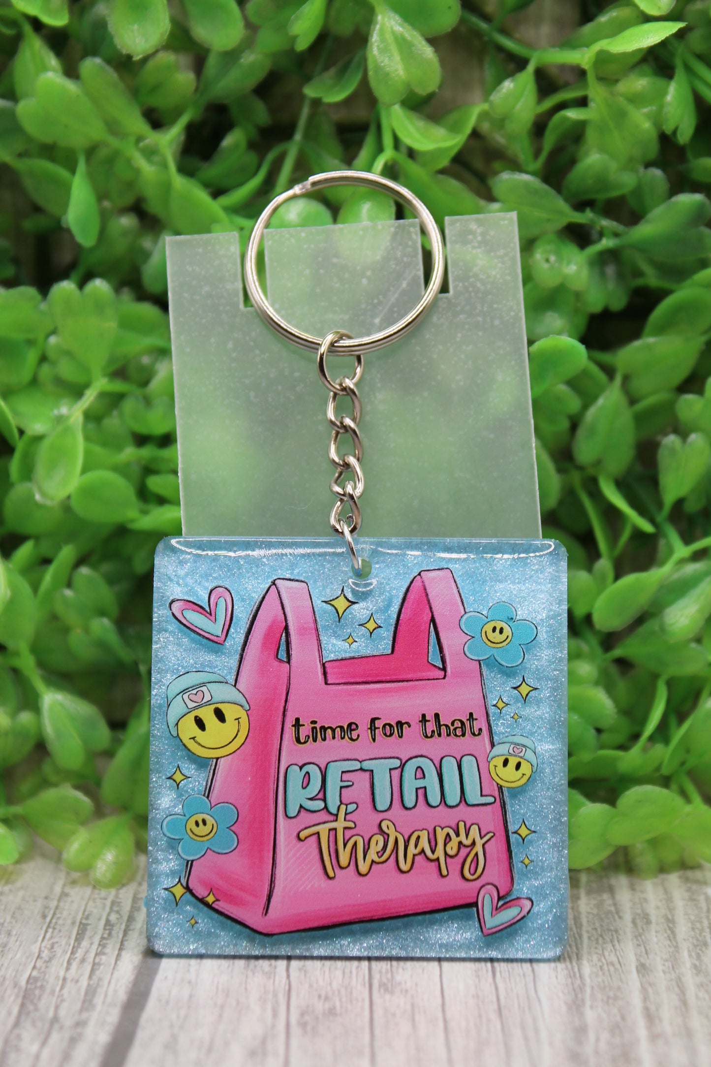 Retail Therapy Blue Acrylic Keychain