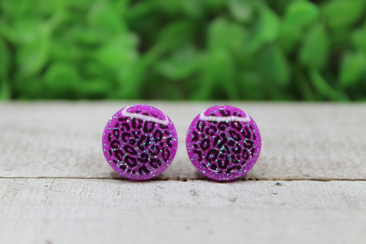 Neon Purple Leopard Circle Stud Earrings