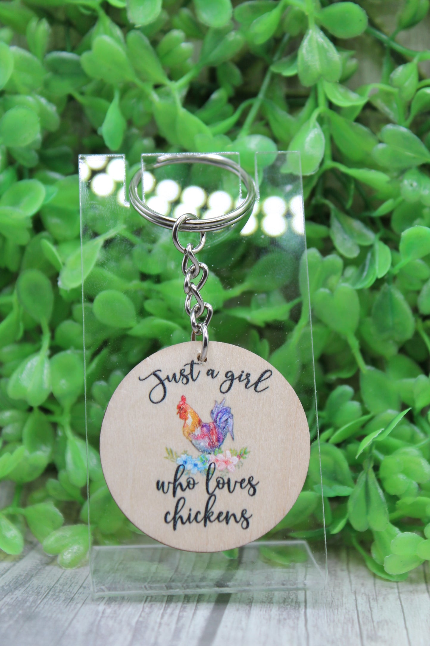 Just a Girl Who Loves Chickens Wooden Keychain