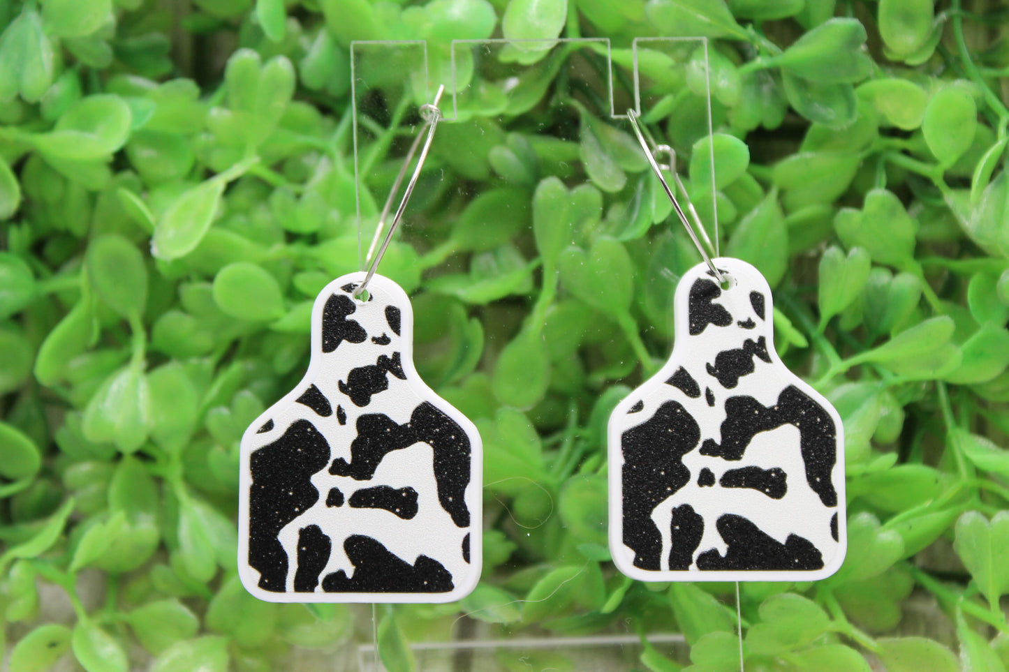 Cow Print Cow Tag Dangle Earrings