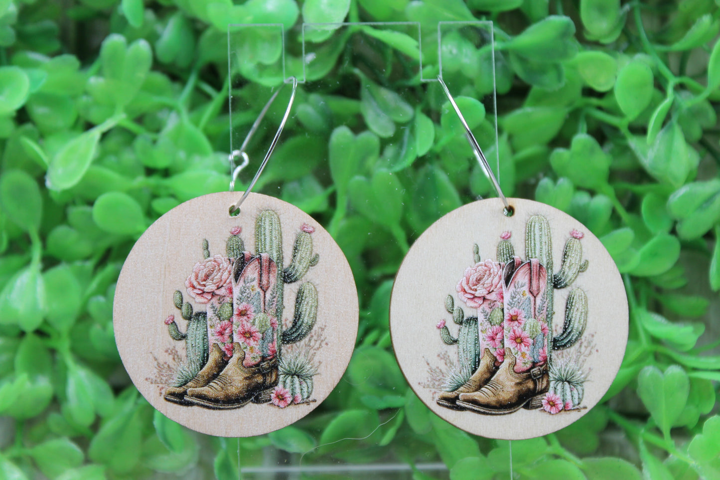 Floral Boots & Cactus Dangle Earrings