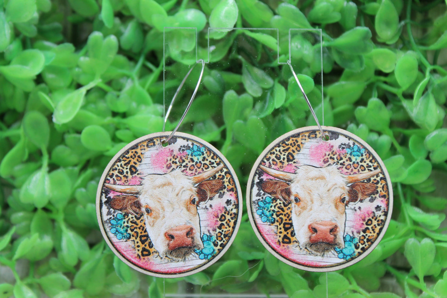 Cow on Leopard & Turquoise Dangle Earrings