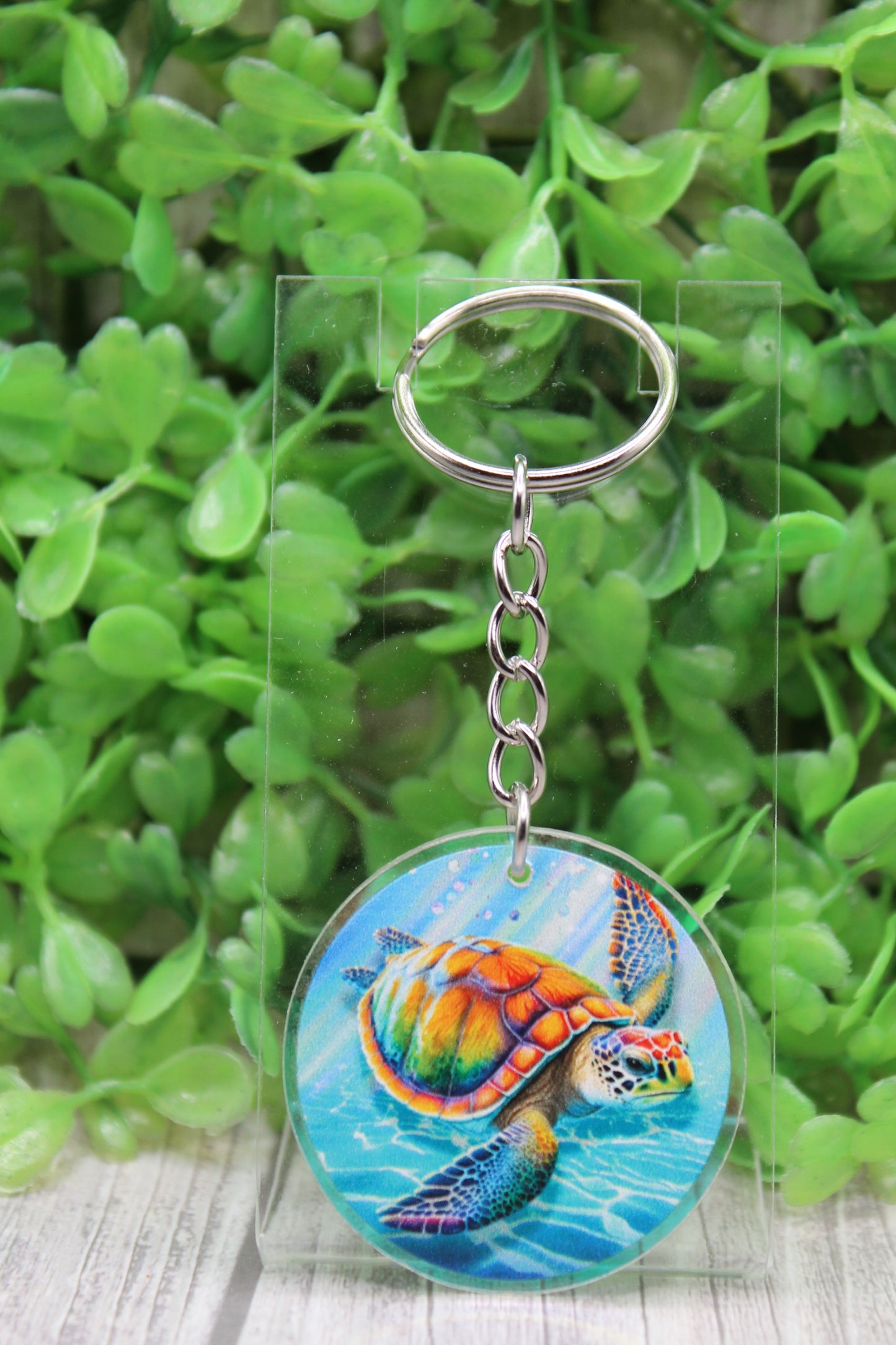 Sea Turtle Circle Acrylic Keychain