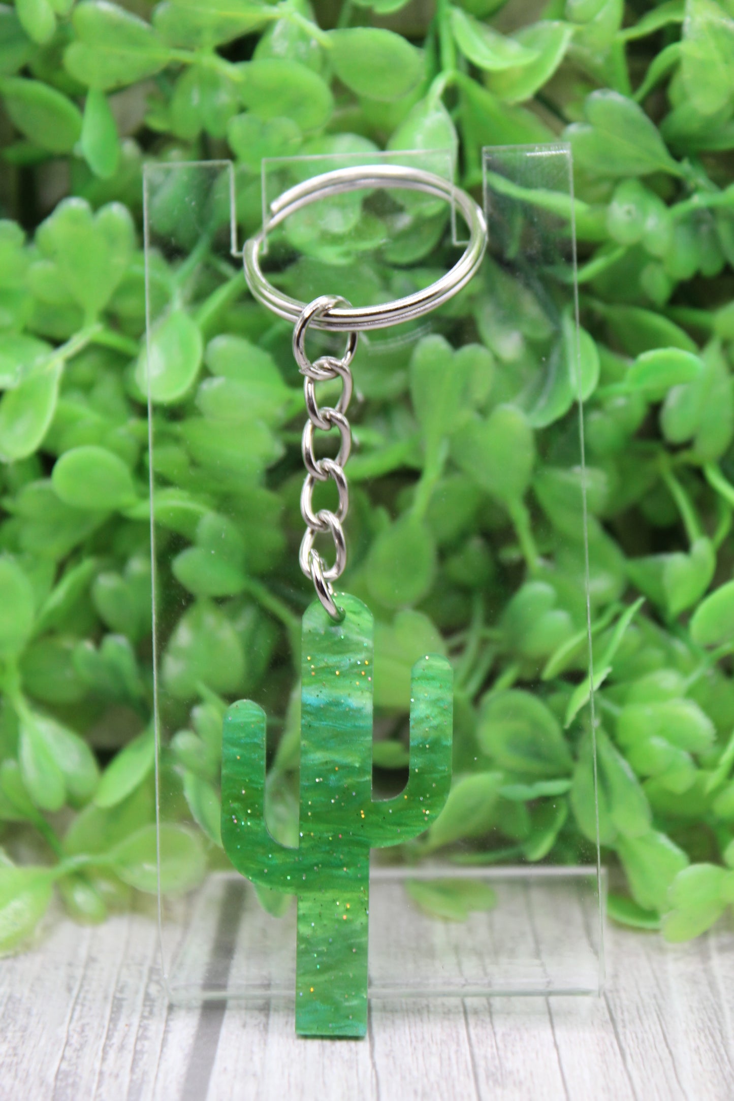 Shimmer Green Cactus Acrylic Keychain