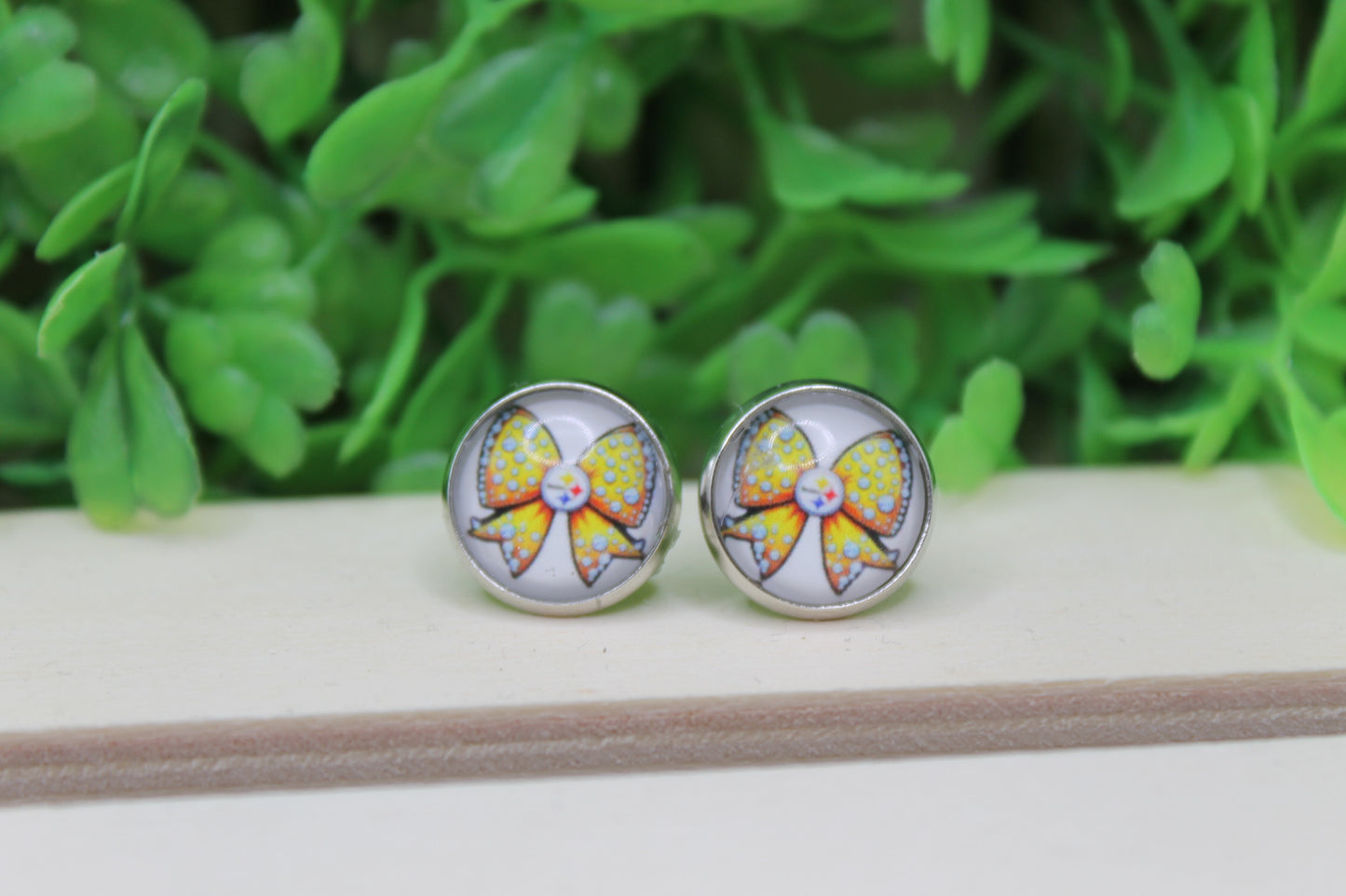 Steelers Football Bow Stud Earrings