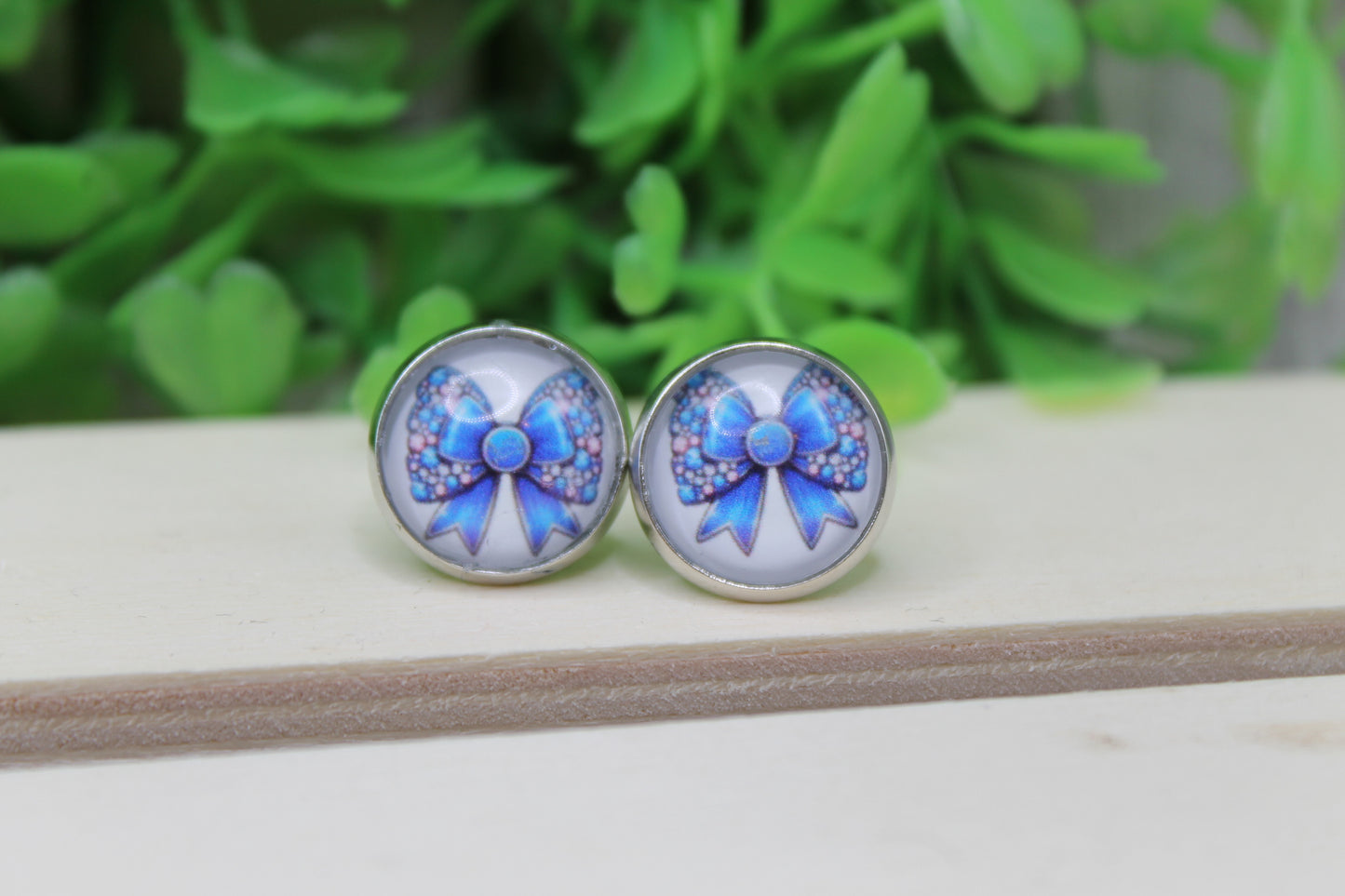 Detroit Lions Football Bow Stud Earrings