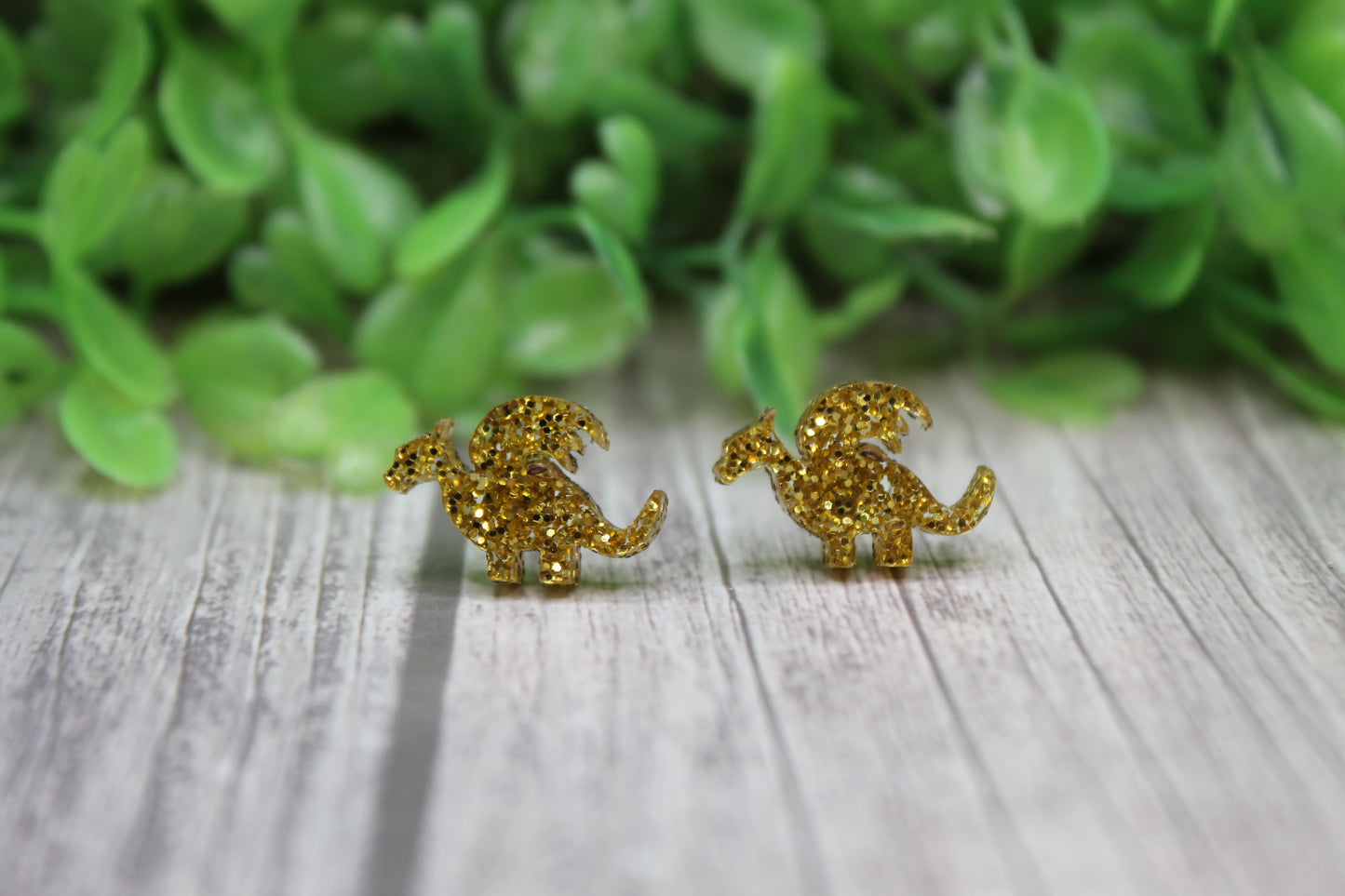 Gold Glitter Dragon Stud Earrings