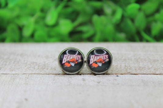 Bandits Lacrosse on Black Glass Stud Earrings