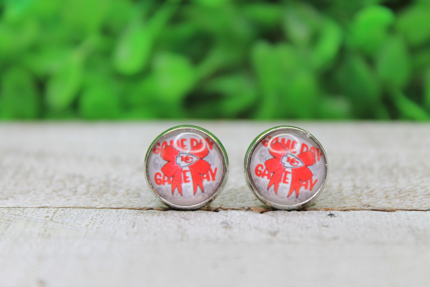 KC Chiefs Game Day Bow Glass Stud Earrings