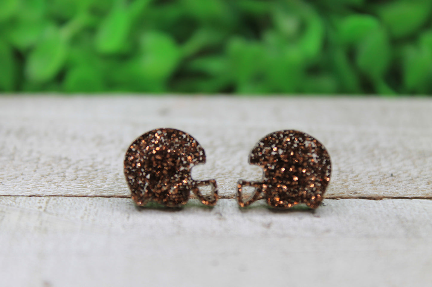 Brown Glitter Football Helmet Stud Earrings