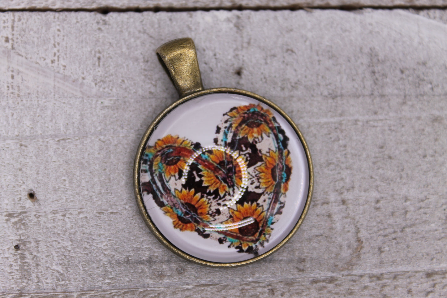 Cow Heart with Sunflowers • 25mm Pendant