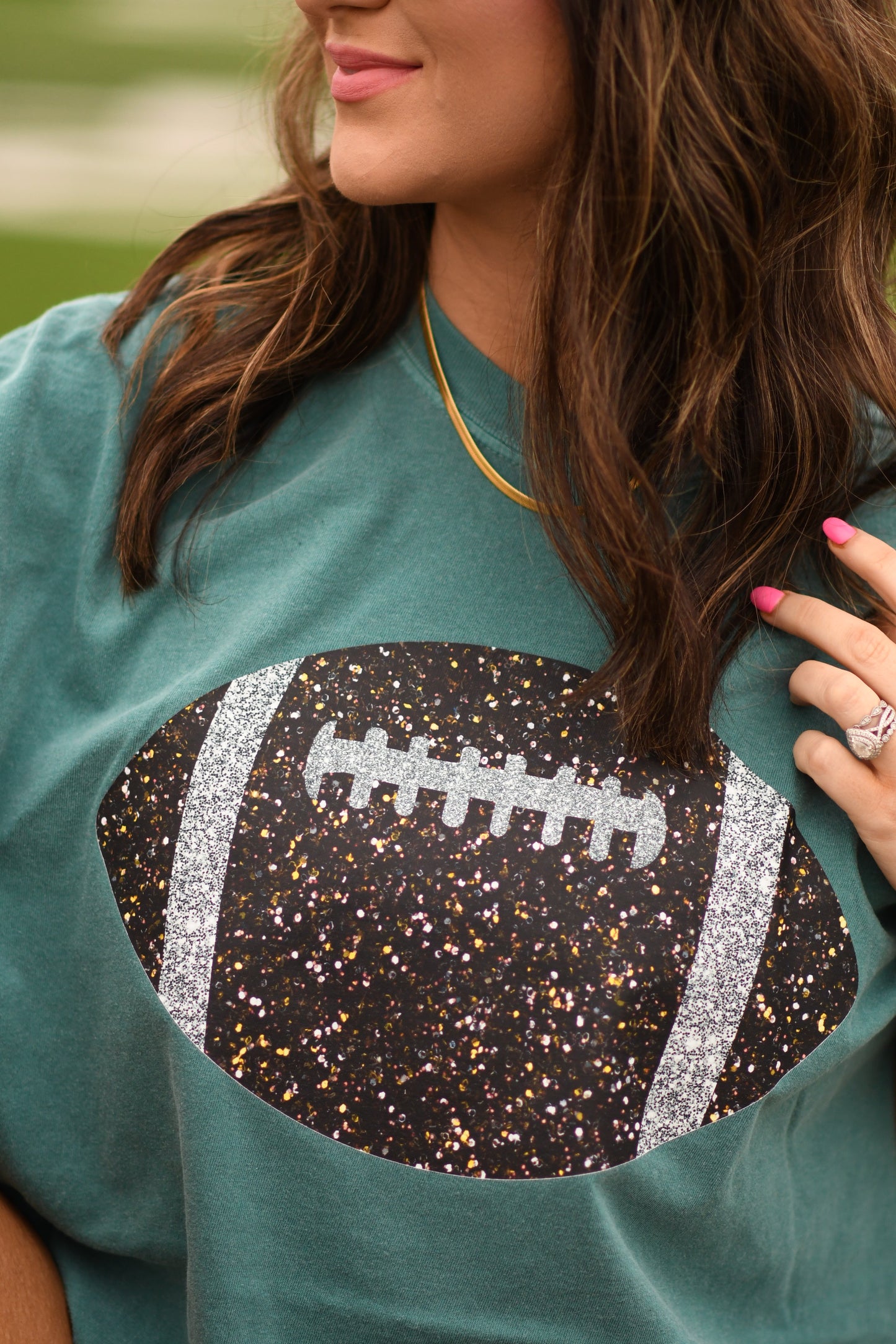 Emerald Faux Glitter Football Tee