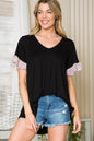 Ruffle Sleeve Contrast V Neck